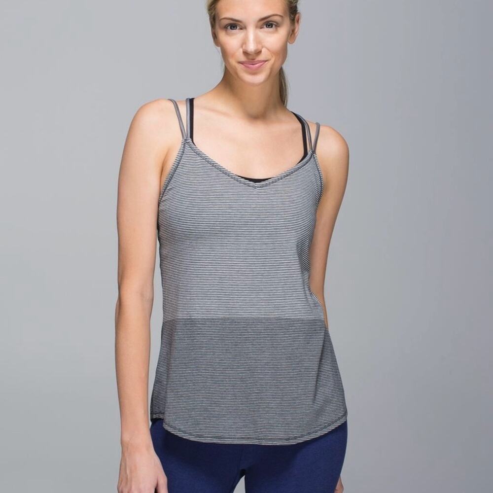 Lululemon Breezy Tank Divided Stripe Heathered Light Grey Heathered Dark Slate